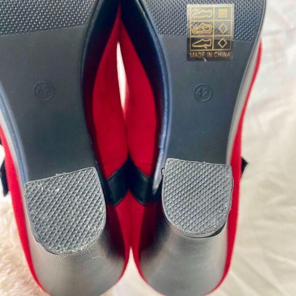 Retro Stage Black Red Bow Platform Whimsygoth Lolita Mary Jane Heels US 11.5 - Picture 6 of 7